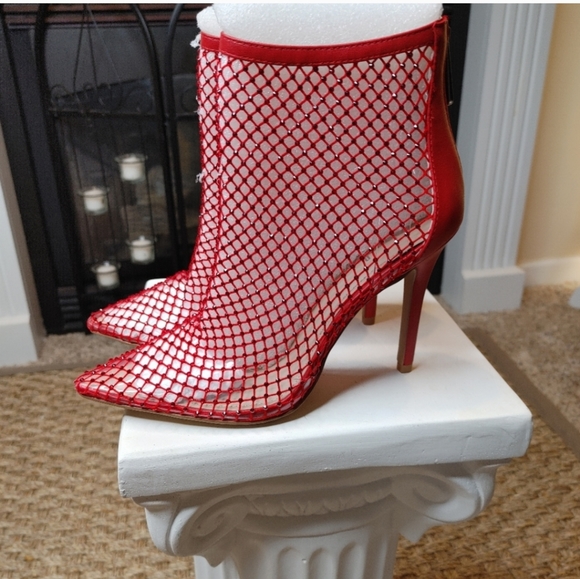 CHARLES DAVID AFTERHOURS RED RHINESTONE MESH BOOTIE, FIERY RHINESTONE RED 7.5 - Picture 14 of 16